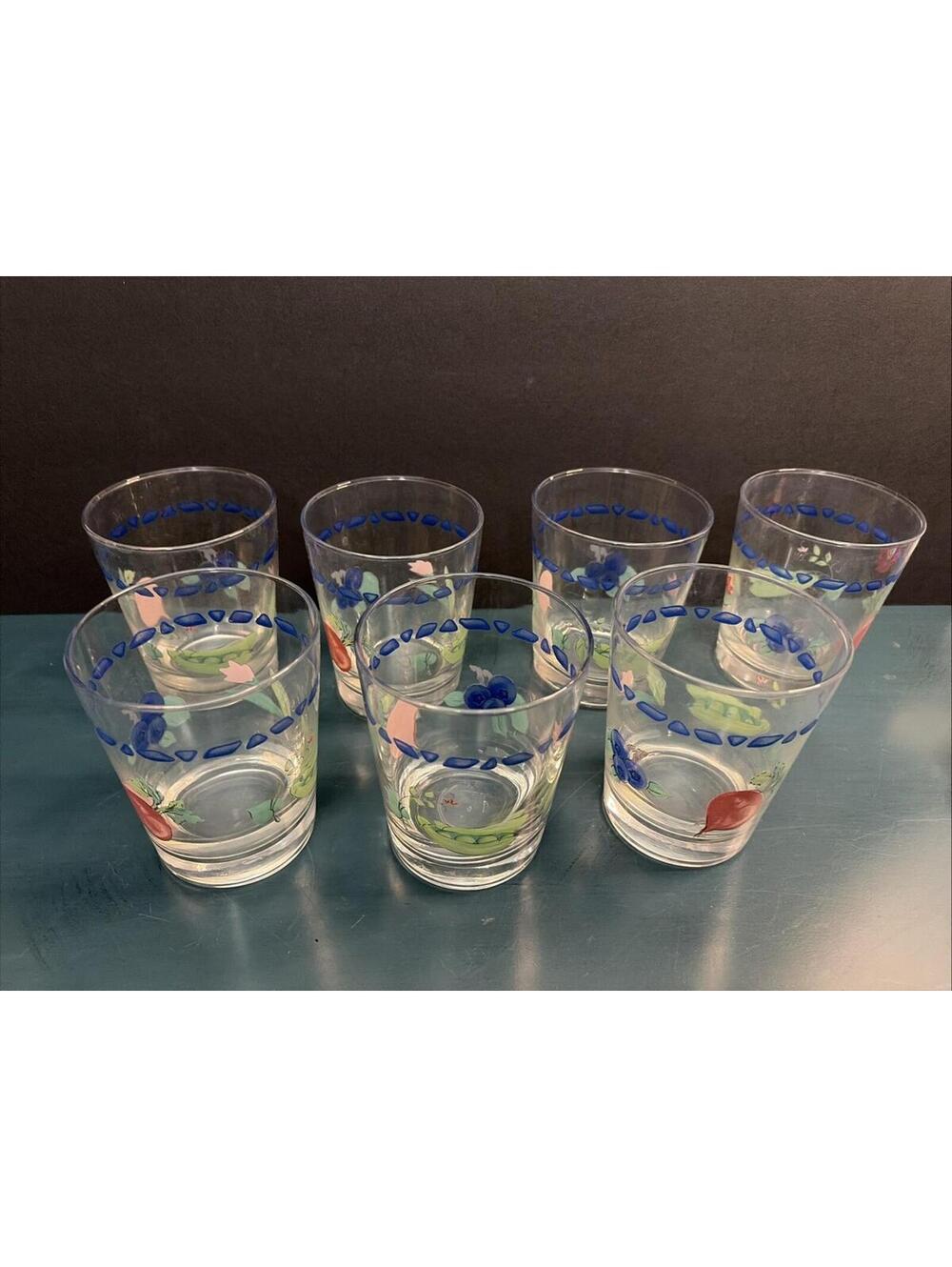 Set of 7 Vintage Libbey Garden Greens Juice Glasses - Peas in a Pod - 1970s